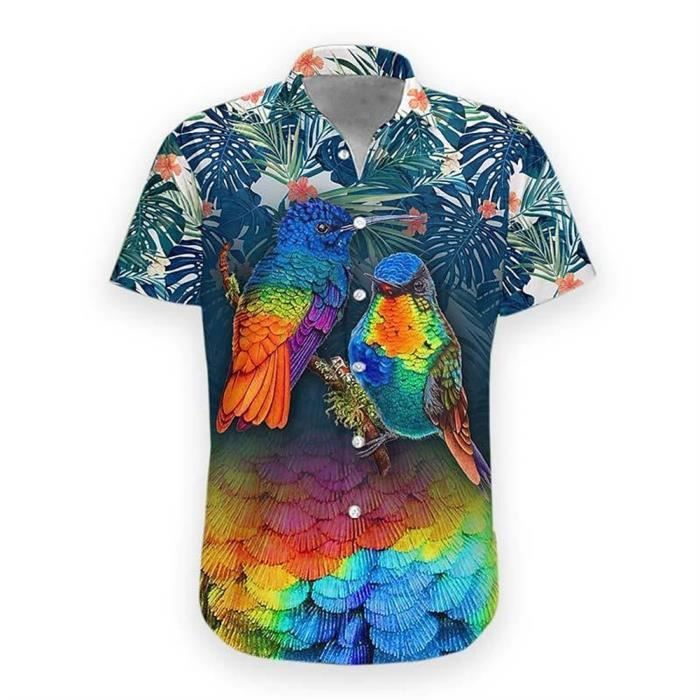 Chemise Hawaïenne Arc-en-ciel Manches Courtes Pour Homme - Imprimé Coloré, Col Rabattu, été, Look Décontracté