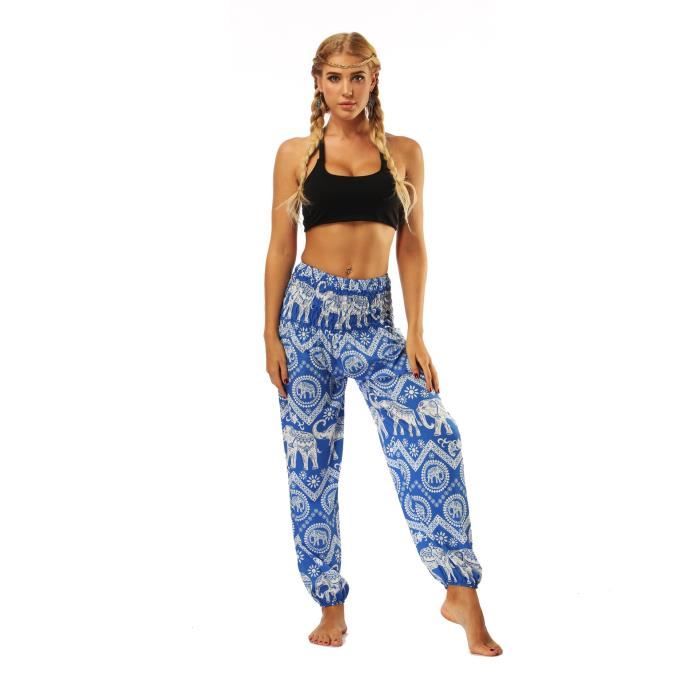 Pantalon Yoga Femme Fluide Taille Haute - Sarouel Bouffant Imprimé Floral Sport Été Élégant