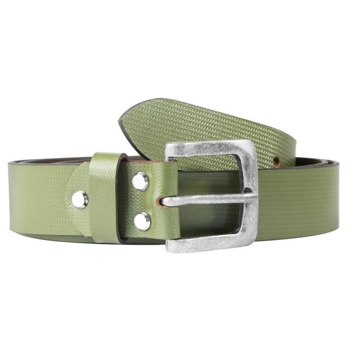 Ceinture Ariat Cuir Véritable – Homme – Blanc – Logo Cousu Rouge Blanc Vert – Taille S