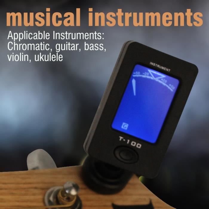 Accordeur à Pince Rechargeable USB - Chromatique, Pour Guitare, Basse, Ukulélé, Violon - Écran Couleur, Sensible