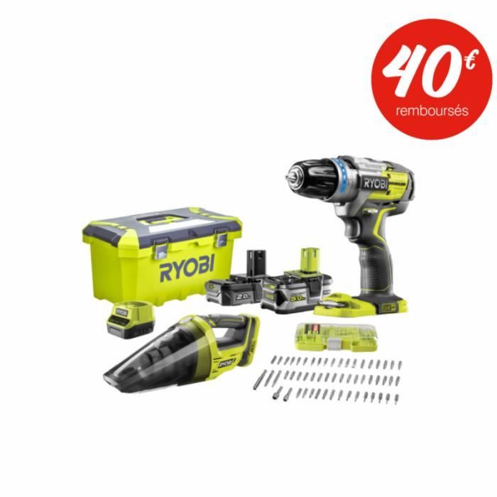 Perceuse Visseuse à Percussion Ryobi ONE+ 18V – Lot De 4 Outils + 2 Batteries