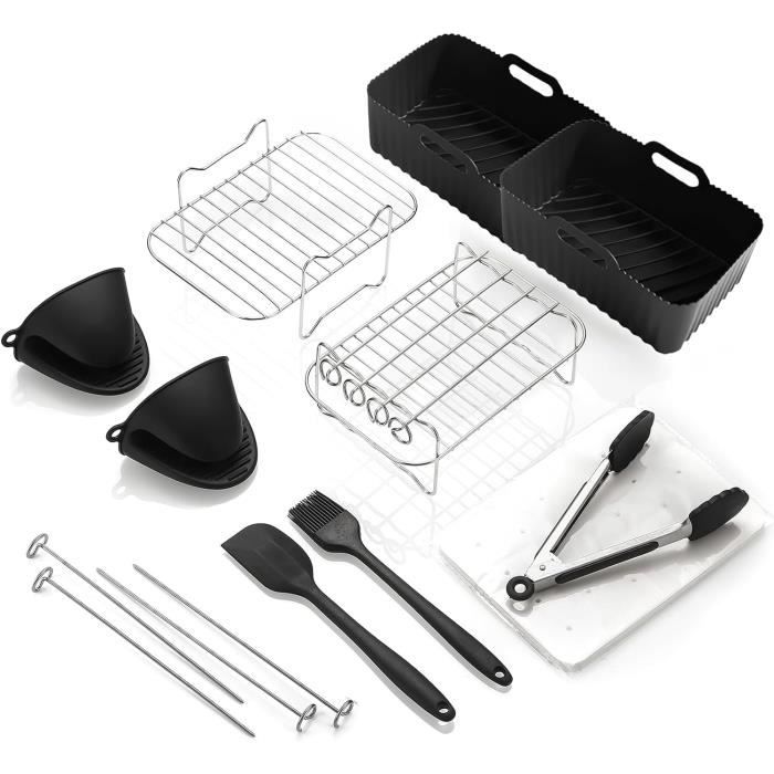 BYKITCHEN Lot De 2 Supports De Friteuse U00e0 Air Comprimu00e9 Pour Ninja Dual, 2 Supports De Du00e9shydratation Avec 4 Brochettes, Friteuse U00e0 Air Comprimu00e9 AF300UK AF400UK Pour Friteuse