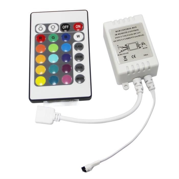 Controleur LED RGB Kontroller Steuerung IR FB 24 Tasten weiss 12V