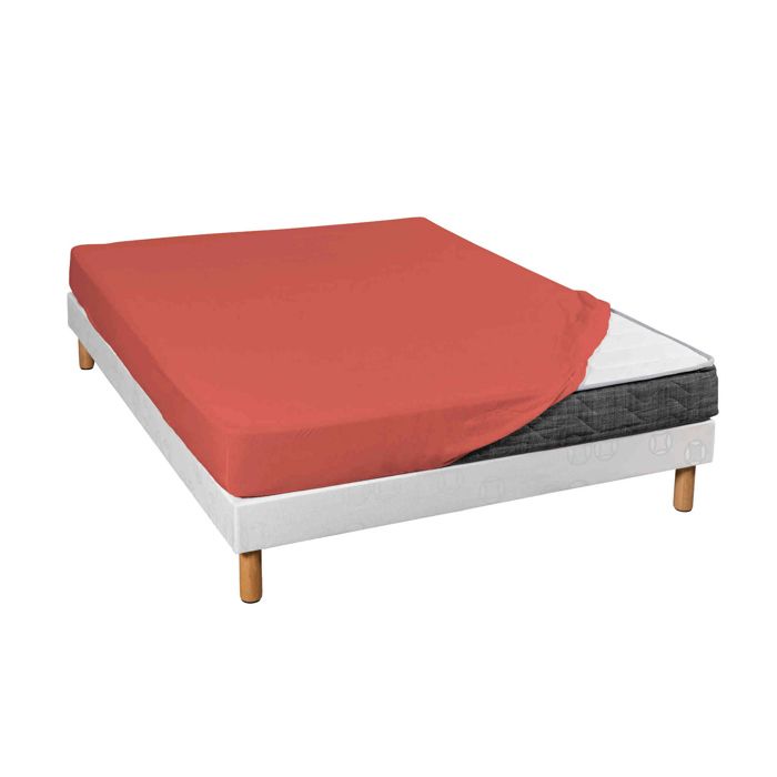 Drap housse jersey orange terracotta bonnet 30 cm 160x190 - Orange - Terre de Nuit