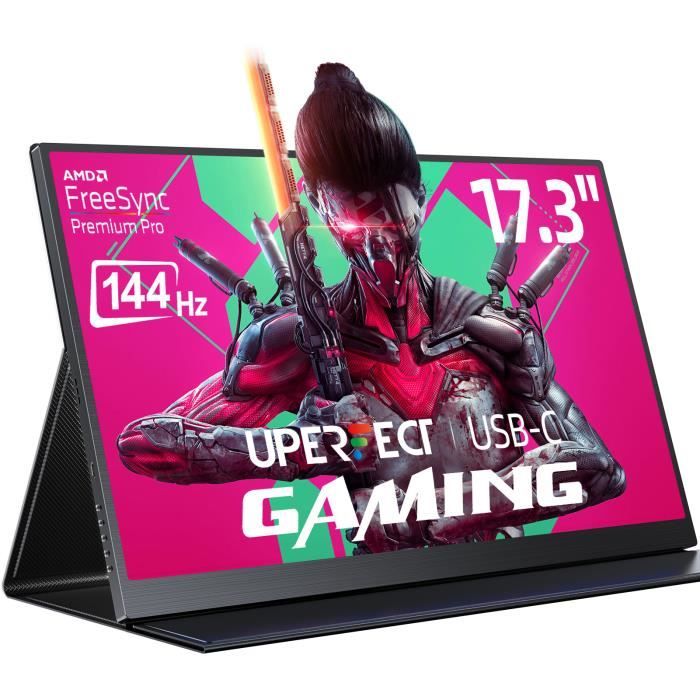 UPERFECT Ecran Portable de Jeu 144Hz 17.3", Moniteur Portable 1080P Full HD FreeSync avec Type-C Pour PS3.4.5/Xbox/Switch/MAC, Compa
