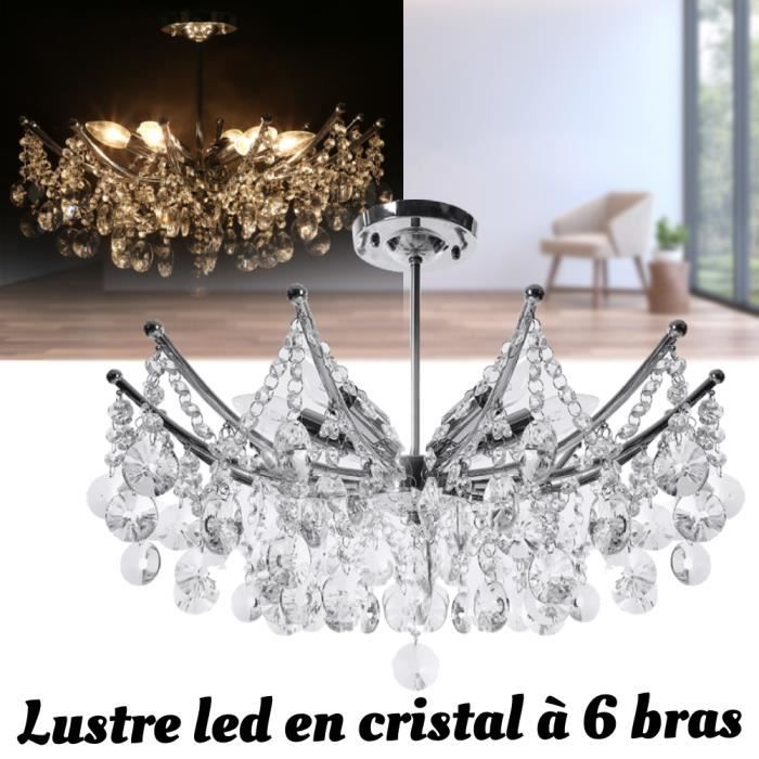 RHO Lustre moderne en cristal 6 lumières, Ø 53 cm lustre en cristal K9 ...