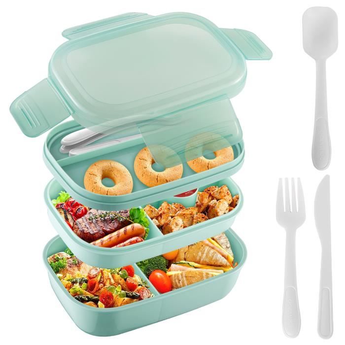 lunch box, bento lunch box en plastique pour enfant adulte, 1900 ml boite repas avec couverts,sans bpa,pour micro-ondes et lave-vais