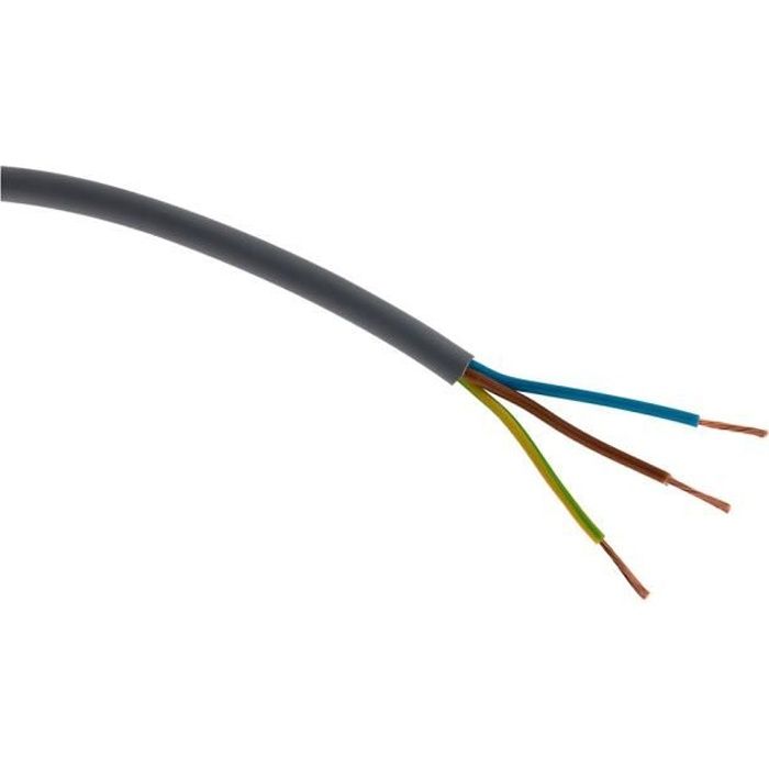 Câble d'alimentation électrique HO5VV-F 3G1,5 Gris - 25m - Zenitech