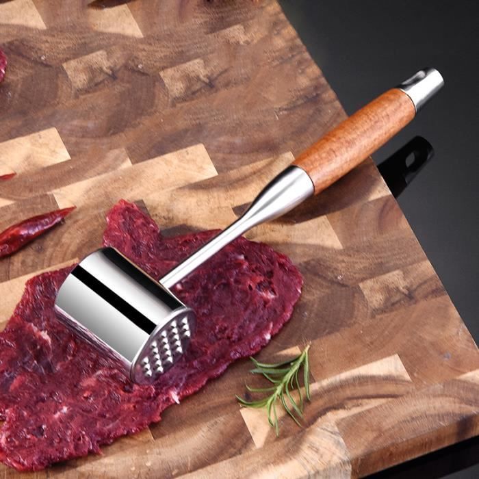 Meat Mallet Hammer Attendrisseur de Viande Double Face en Acier Inox,  Marteau a Steak avec Poignée en Bois Antidérapante - Cdiscount Maison