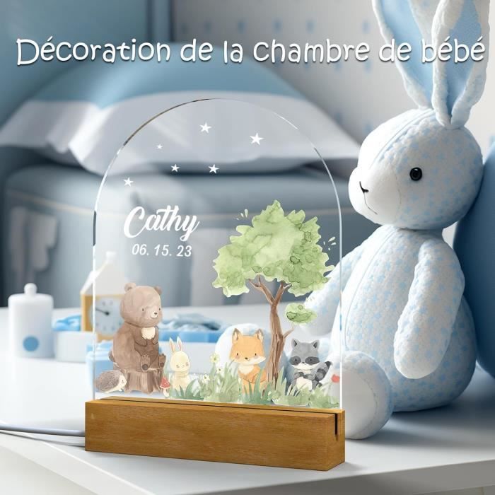 Veilleuse LED Personnalisée Avec Prénom - Lampe Enfant, Bois & Acrylique, Cadeau Naissance/Baptême | VEELU