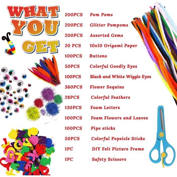 ZJSTRO Kit de bricolage pour enfants, artisanat et bricolage pour enfants,  accessoires de bricolage pour scrapbooking, kit de bricolage à paillettes,  pompons, plumes, cure-pipes, kit de bricolage pour : : Jouets