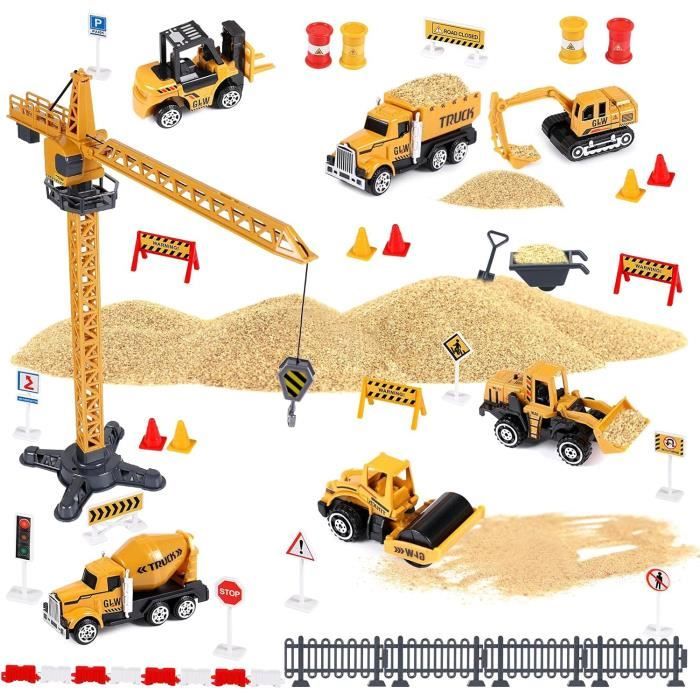 Jouet Chantier Construction UCAMP - Lot De 6 Camions + Grue + Figurines Pour Enfants 3-12 Ans - 3