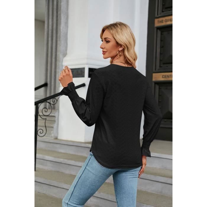 Sweat à Capuche Femme Chic Avec Col En V & Détails Gaufrés - Pullover Oversize Manches Longues Pour Automne