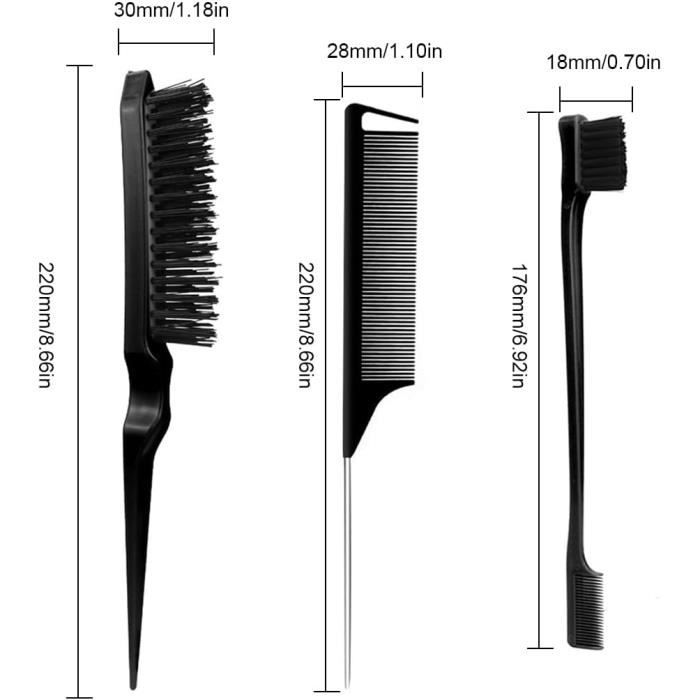 Kit 3 Peignes à Double Tranchant – Brosse à Taquiner Et Coiffer – Pour Cheveux Raides