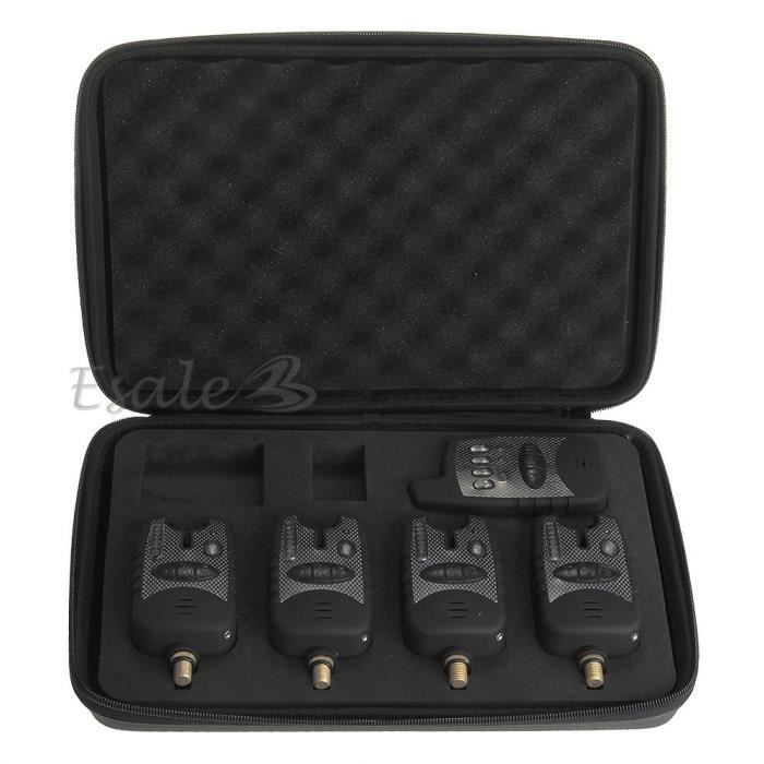 Neufday Lot de 4 détecteurs de touche de pêche à LED, ABS LED, alarme électronique de morsure de poisson, détecteur d'alerte sonore, accessoires pour canne à pêche