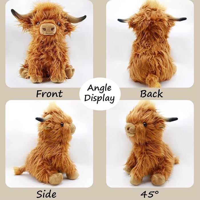 Oreiller en peluche lesté en forme de vache des Highlands de 61 cm et 2 kg, oreiller réglable assis et allongé avec sac en céramique amovible pour compagnon, cadeau câlin et doux