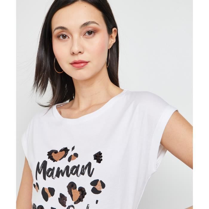 GRAIN DE MALICE T shirt imprime femme Blanc casse Cdiscount Pret a Porter