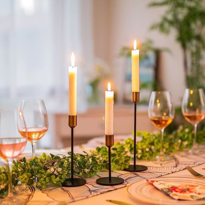 Bougeoirs Chandeliers En Laiton Doré - Lot De 3 Hauteurs (31, 23.5, 16 Cm) - Pour Bougies Coniques - Décoration Mariage, Noël, Centre De Table - 2