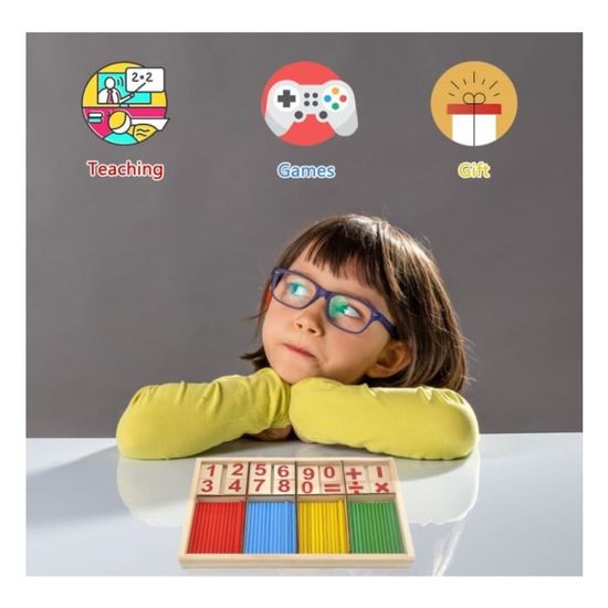 QHFlashbuy – Jouet Montessori Mathématiques – Bâtons Et Blocs En Bois – Comptage, Calcul – Dès 3 Ans – Cadeau Éducatif