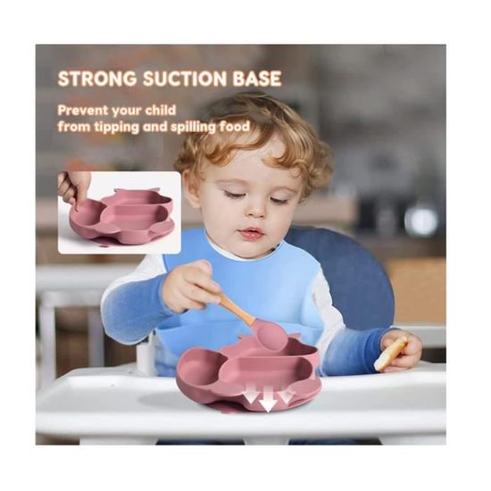 Set De Repas Bébé 8 Pièces En Silicone - Assiette Ventouse Puissante, Bol, Couverts, Gobelet, Bavoir, Sans BPA, Bleu