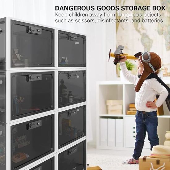 Boîte De Rangement Verrouillable Avec Serrure à Code – Organisation Chambre, Armoire, Bureau | Cube Pliable Blanc 30x20x16 Cm