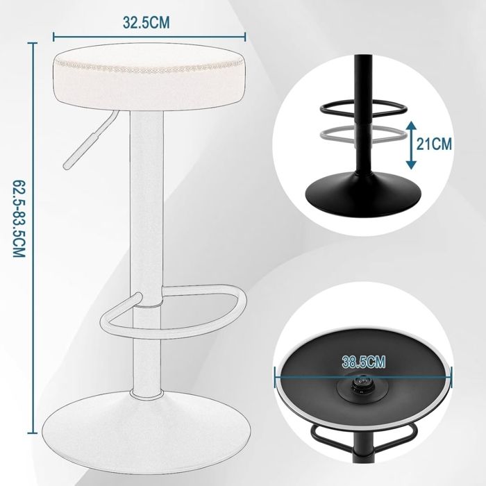 Housse Tabouret Ronde Imperméable e En Cuir Pu Elastique, Noir