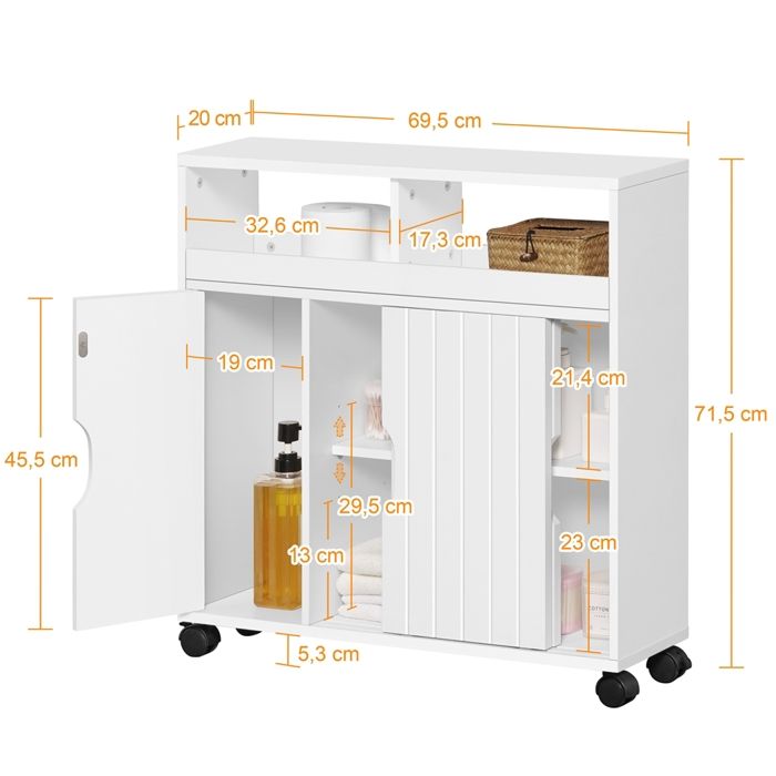 Meuble MDF Robuste Armoire De Rangement Yaheetech 2 étagères - Blanc - 50x30x92.5 Cm - Idéal Salle De Bain, Cuisine, Couloir Yaheetech Table De Nuit