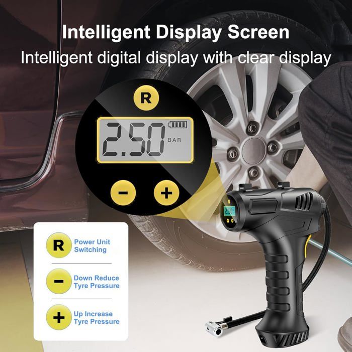 Compresseur D'air 12V Avec Manomètre Numérique – Gonfleur De Pneus Heavy Duty