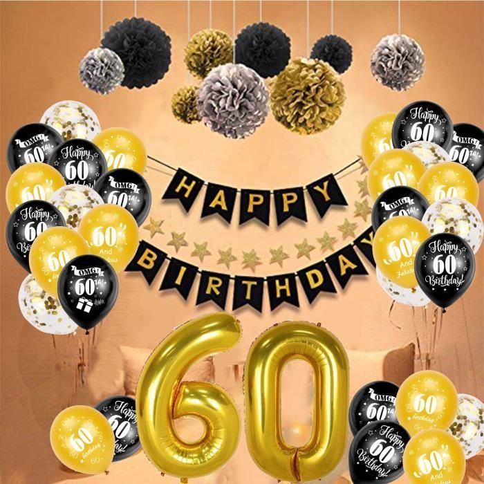 60 ans décoration de fête anniversaire noir et or, 60 ans anniversaire  homme femme, ballon or noir 60 ans affiche toile de fo[316] - Cdiscount  Maison