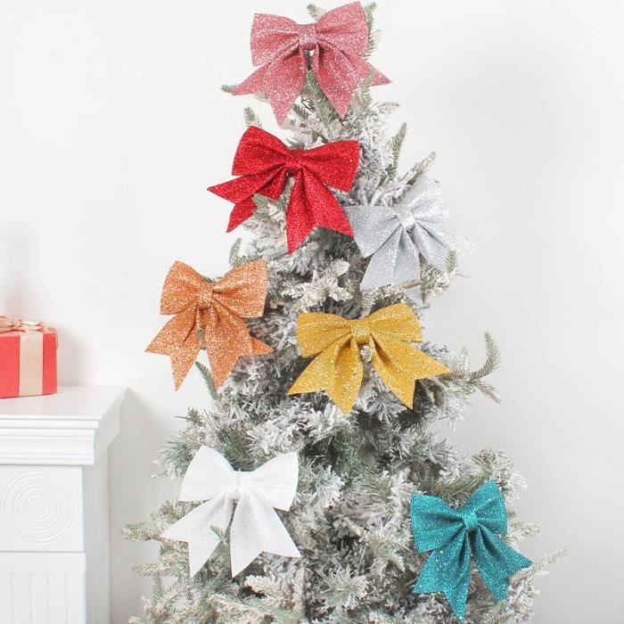 Lot De 12 Noeuds De Noël Pailletés Blancs – Arcs Scintillants 15x12 Cm Pour Sapin, Cadeaux & Déco Festive