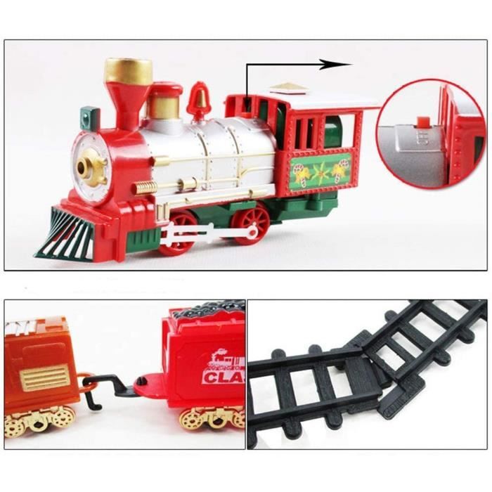 Train électrique de Noël avec son et lumière – Ensemble 16 pièces avec locomotive, 3 wagons animés et rails – Décoration festive pour sapin