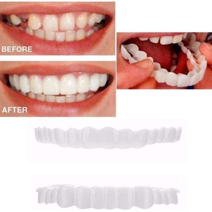 2 Pairs Silicone Dentier Amovible Haut et Bas Dentier Sourire Parfait,  Dentier Dent pour Homme Et Femme, Fausse Dents Provisoire Amovible Naturel