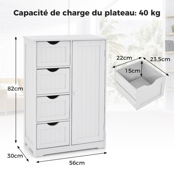 Meuble Rangement Salle De Bain COSTWAY - 3 Tiroirs + 1 Placard Étagère Réglable - 58x28x81 Cm Noir - Pour Salon/Chambre