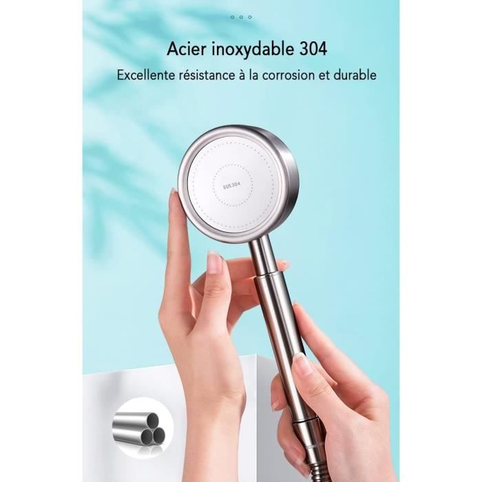 Pommeau De Douche Haute Pression à économie D'eau Avec Tuyau De Douche De 1 5 M Et Support 4 Modes Reglables 93414732