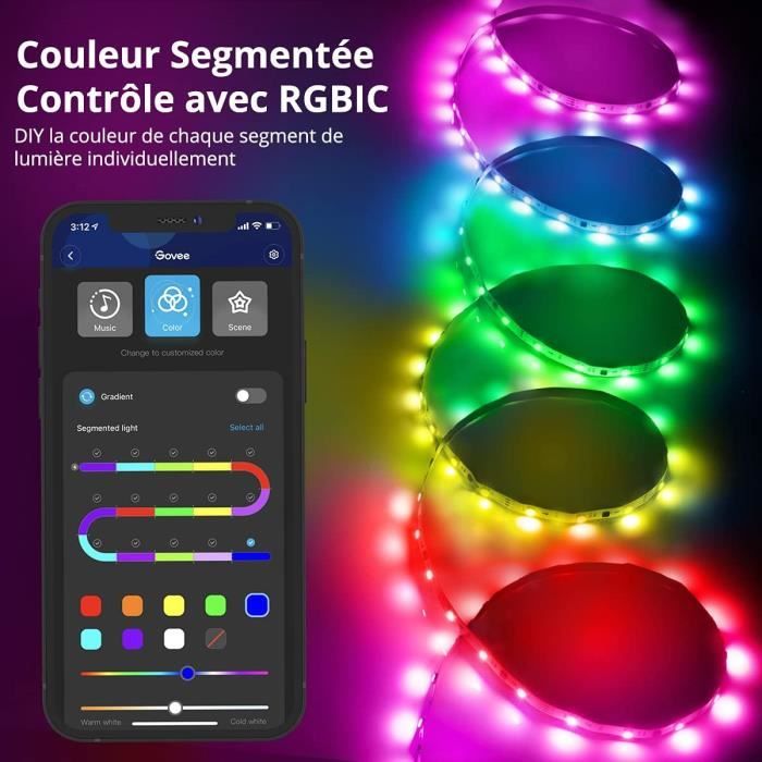 Bande lumineuse DEL Govee RGBIC, 16,4 pieds Bluetooth changement