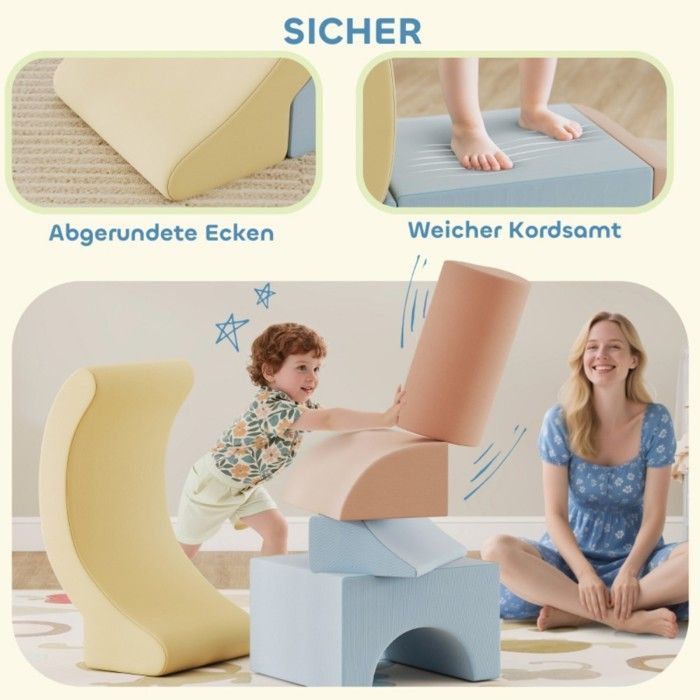 Blocs D’Escalade Mousse Souple 7 Pièces Pour Tout-Petits – Parcours Motricité, Construction Intérieur, Formes Variées, Housse Velours Côtelé Amovible Lavable, Base Antidérapante