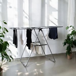 IDMarket Séchoir à Linge Pliable Deluxe 22M - Tringle Blanc Effet Bois Avec Ailettes Rabattables