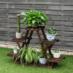 Étagère à Fleurs En Pyramide Avec 3 Niveaux - En Pin Naturel Non Traité Pour Intérieur Et Extérieur | Support Jusqu'à 20 Kg Par étage - 4