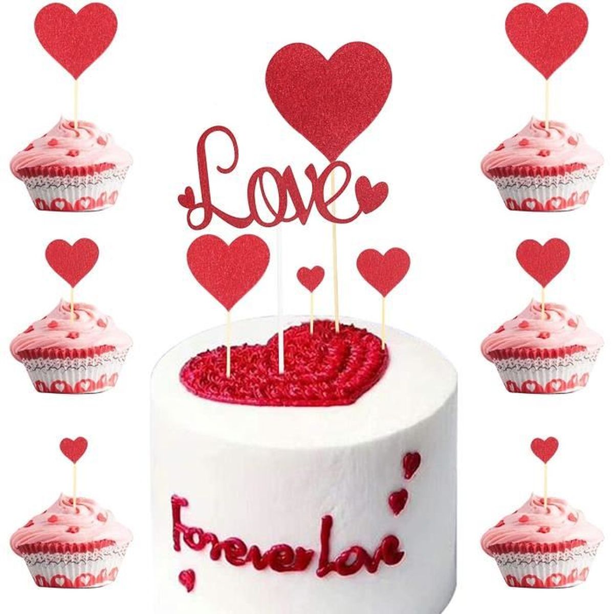 25 Pcs Decoration De Gateau D Anniversaire Love Coeur Pour Enfant Adulte Diy Birthday Fete Saint Valentin Mariage Cupcake Rouge Cdiscount Maison