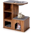 Arbre à Chat 3 Étages 81 CM - GOPLUS - en Bois - avec Niches/Plateformes/Tapis à Griffoir/Coussin Amovible - Charge 20 KG - Marron