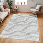 SURYA Tapis de Salon à Poils Longs Doux Shaggy Moderne MARINA 160x213cm Ivoire/Gris