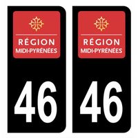 Autocollant Stickers plaque d'immatriculation voiture département 46 Lot Logo Ancienne Région Midi-Pyrénées Noir Couleur