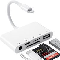 Adaptateur Lecteur Carte SD pour iPhone, Adaptateur 5 en 1 avec Transfert Données USB + Casque Jack 3,5mm Adaptateur + [109]