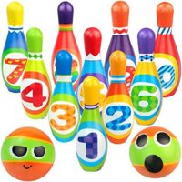 Jeu de quilles pour enfants - Jeux de jardin - 10 quilles et 2 boules - Mousse souple - Multicolore