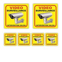 Lot 6 Autocollants Videosurveillance Alarme maison : 100x100mm (x2) + 50x50mm (x4) - Plastification Anti UV - garantie 5 ans - SCRJ