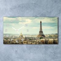 Tulup Horloge Murale 60x30 cm Mur Silencieuse Impression Sécurité Design Moderne - Aiguilles Blanc - Paris Tour Eiffel