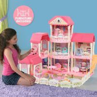 Maison de Poupée Barbie en ABS Pas Cher 3 Étages Meubles et Accessoires VGEBY9