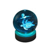 Lampe boule de cristal tortue 3D avec base en bois, veilleuse colorée de 6 cm pour cadeau de décoration intérieure N°1