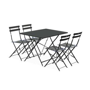 Ensemble table et chaise de jardin Salon de jardin bistrot pliable - Emilia rectangulaire gris anthracite - Table 110x70cm avec quatre chaises pliantes. acier