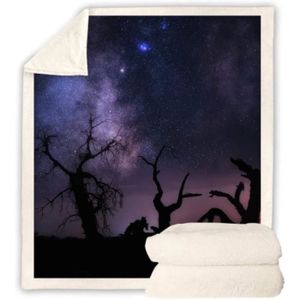 JETÉE DE LIT - BOUTIS Nuit étoiles Silhouette imprimé Velours en Peluche Couverture Couvre-lit pour Enfant Fille 100x150cm[15415]